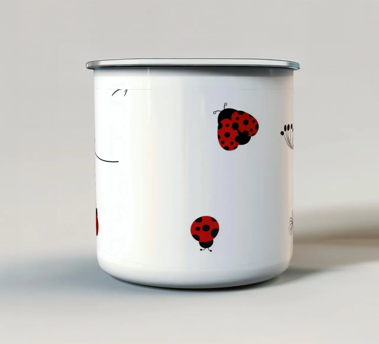 Lady bug and dandelion pattern enamel mug by gulsengunel