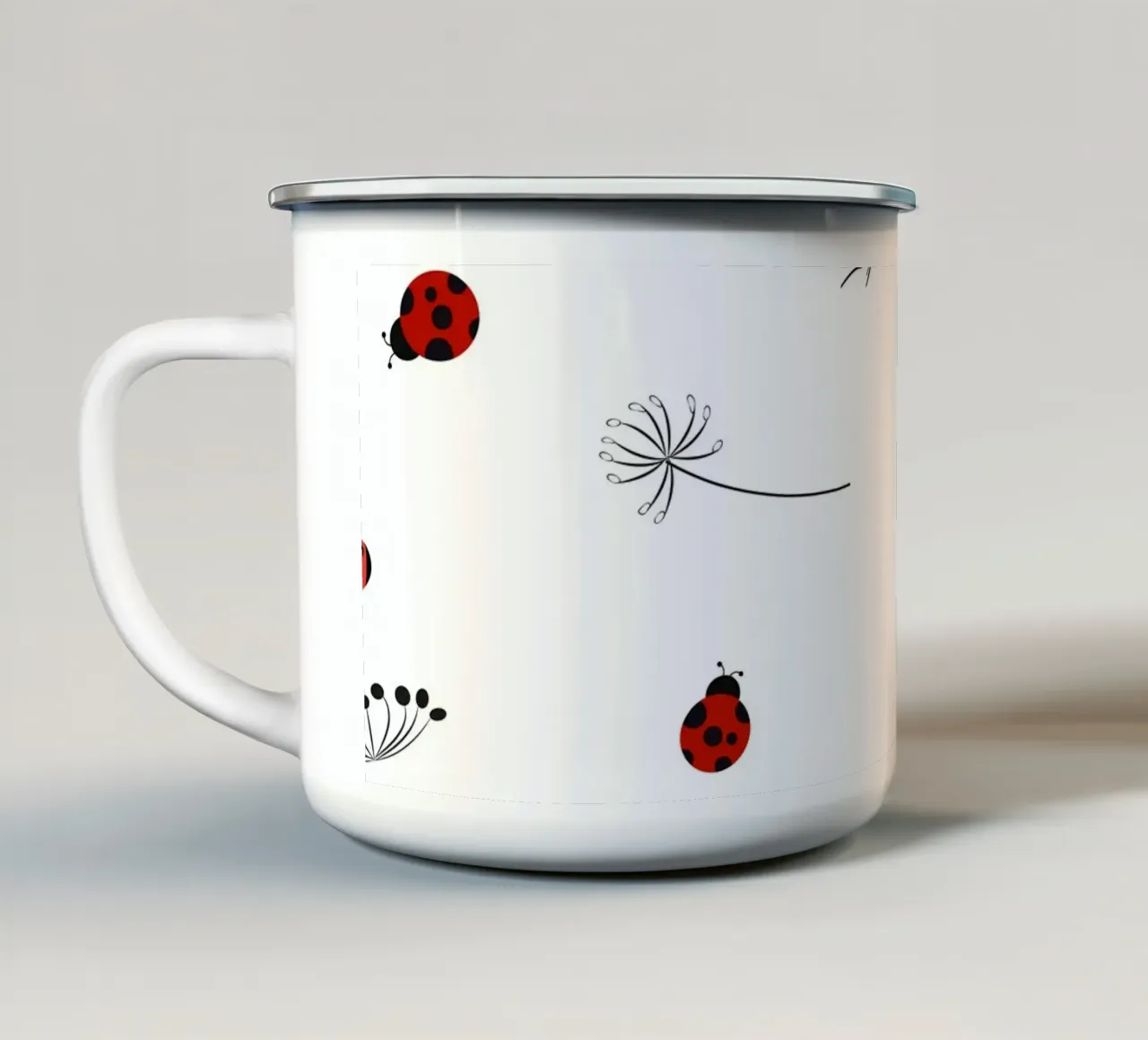 Lady bug and dandelion pattern enamel mug by gulsengunel