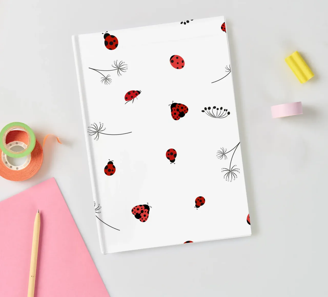Lady bug and dandelion pattern notebook by gulsengunel