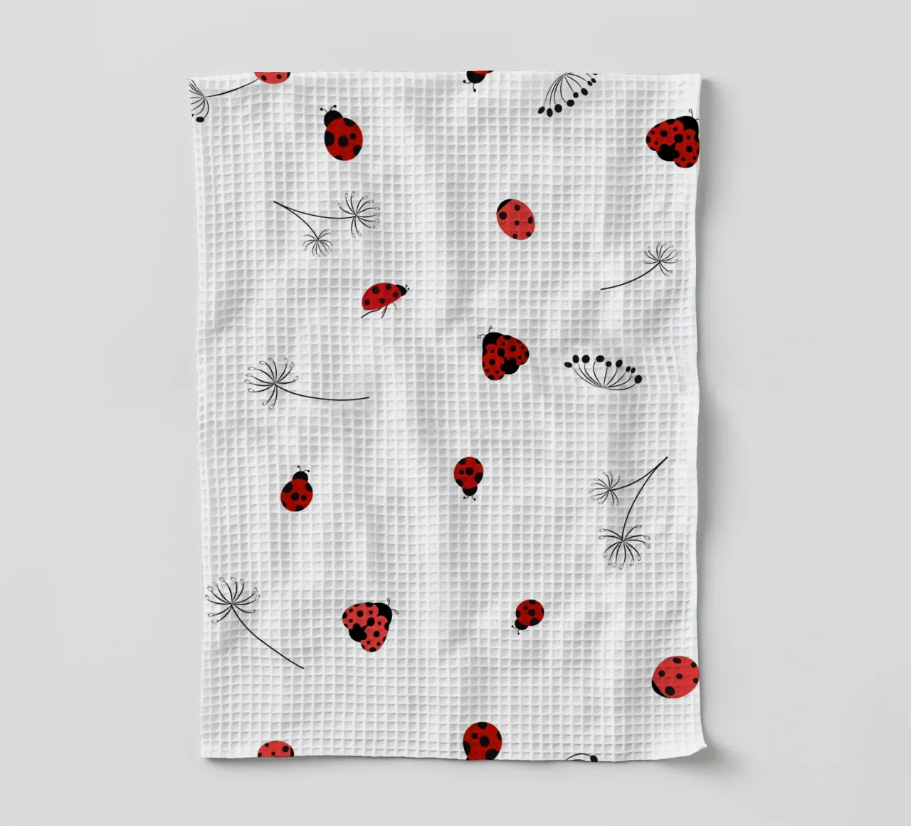 Lady bug and dandelion pattern tea towel by gulsengunel