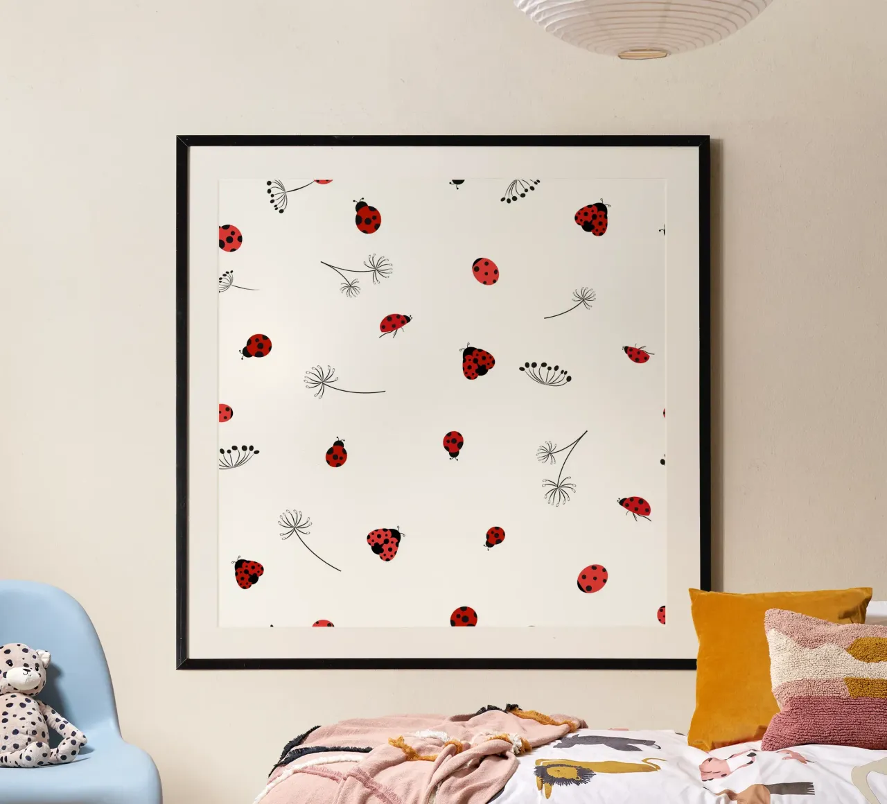 Lady bug and dandelion pattern poster by gulsengunel