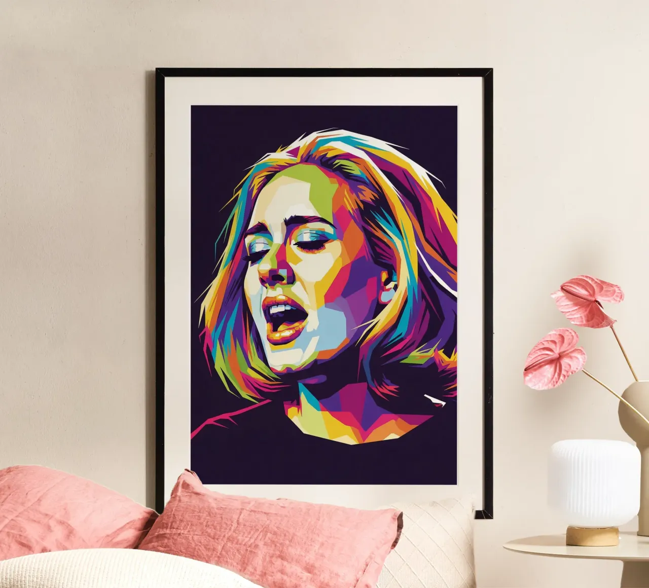 Ritratto pop art di Adele #3 poster con telaio in alluminio da Hantamrata