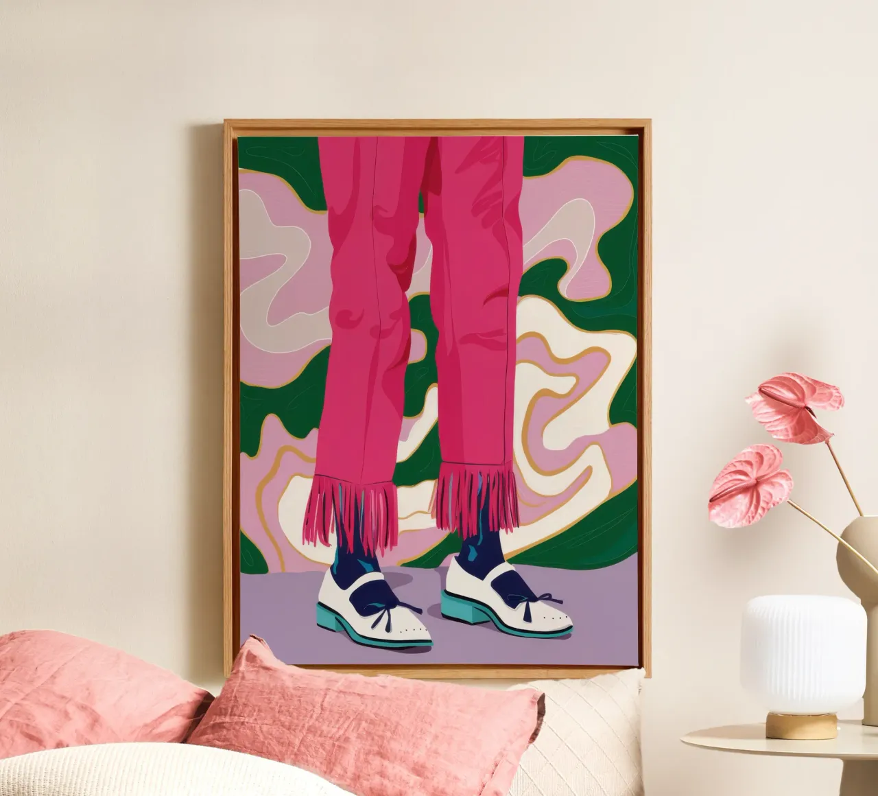 Fuchsia Legs Stride canvas with Floater frame by Snow Mist