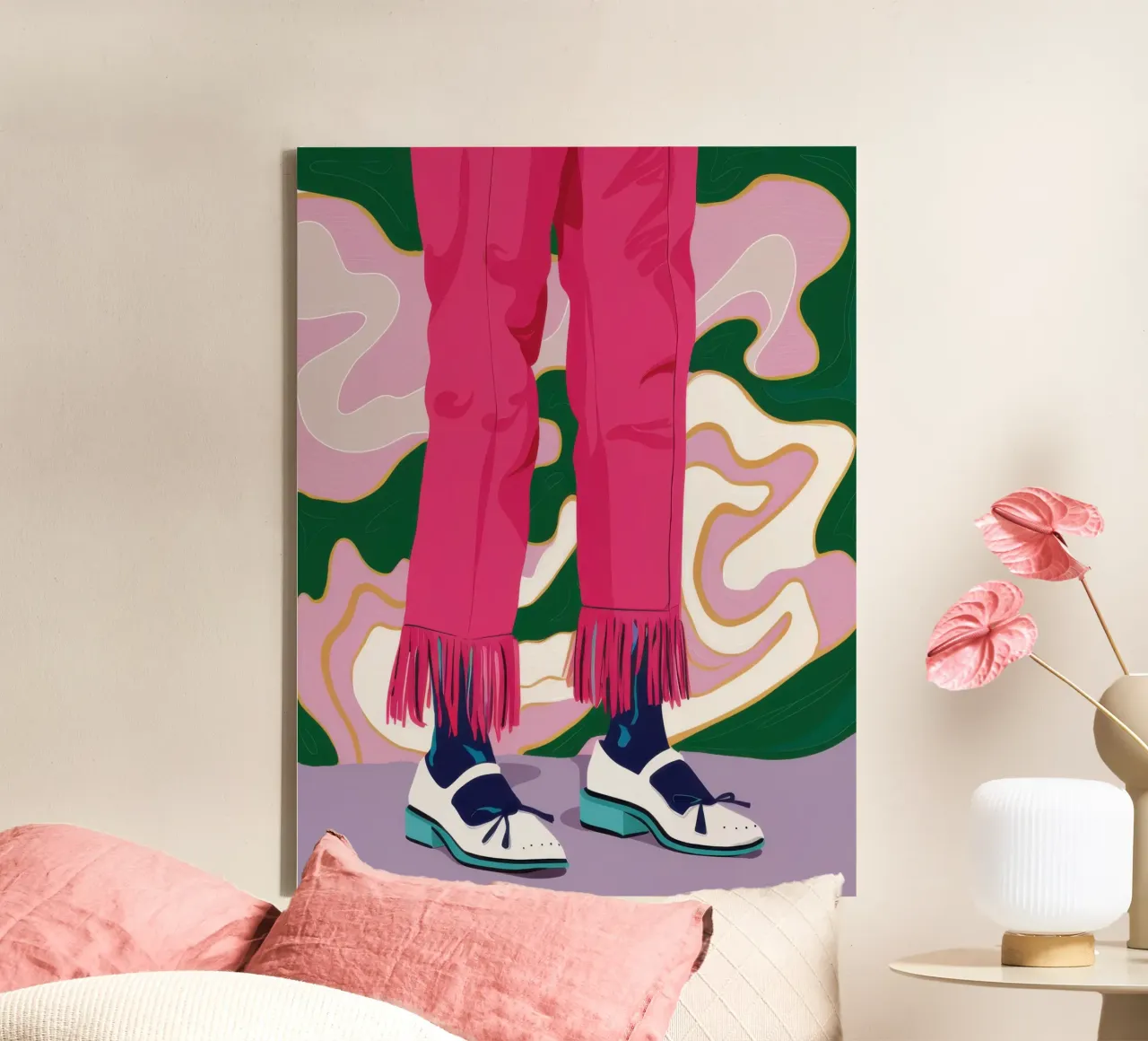 Fuchsia Legs Stride canvas with Floater frame by Snow Mist