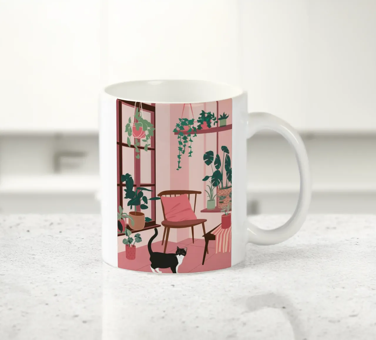 Camera rosa con gatto tazza in ceramica da Nova Glaze