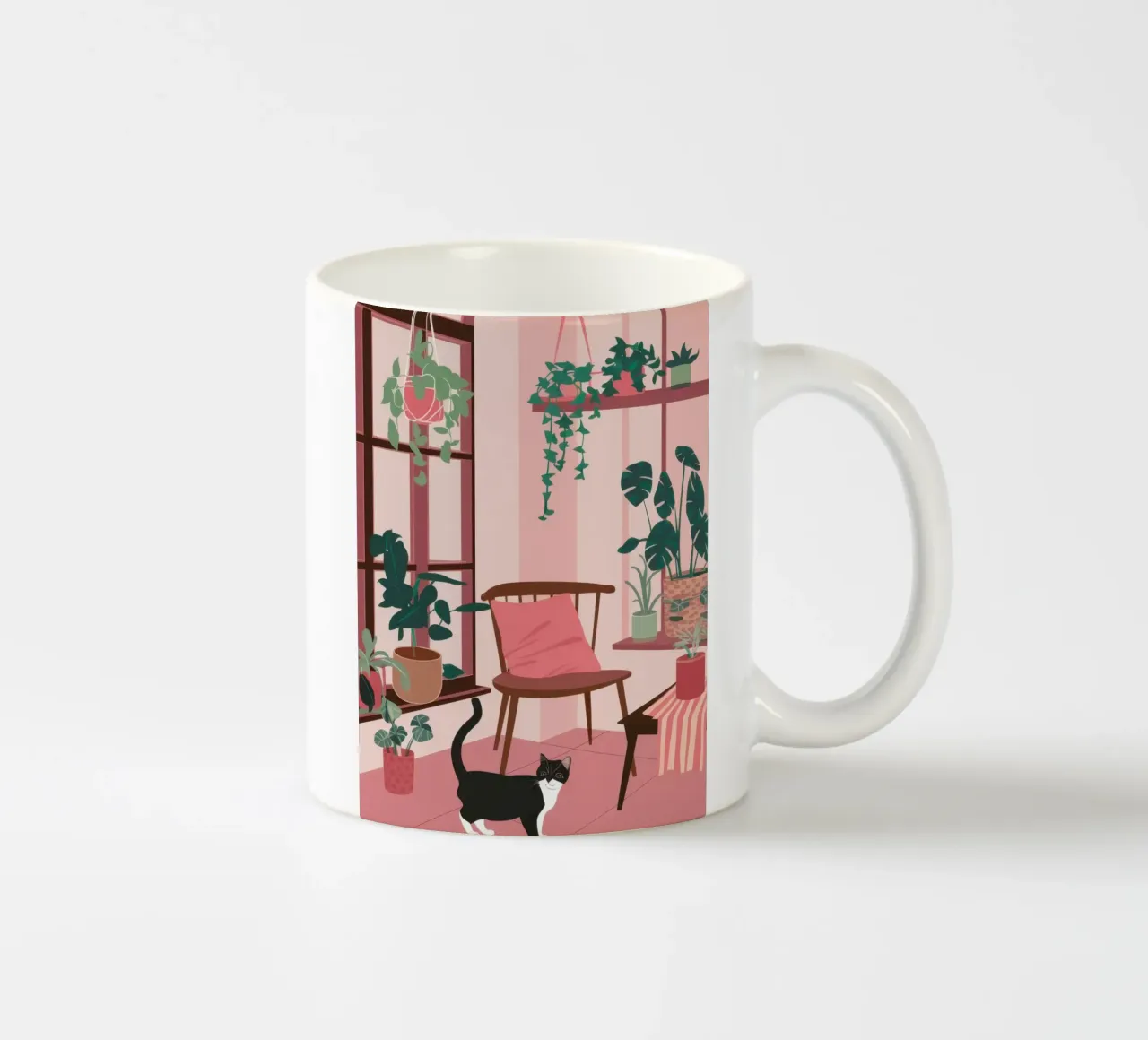 Camera rosa con gatto tazza in ceramica da Nova Glaze