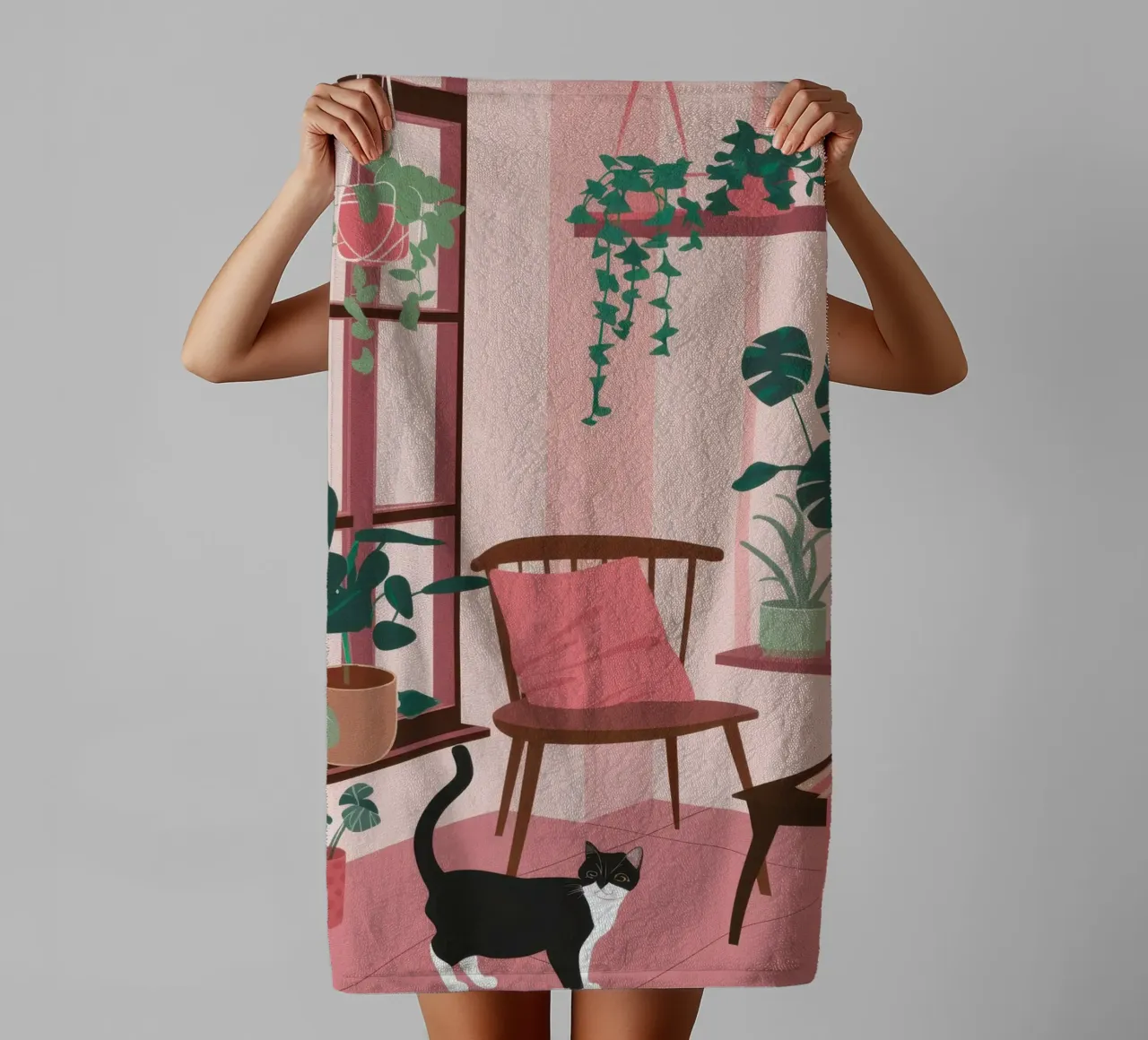 Camera rosa con gatto asciugamano da bagno da Nova Glaze