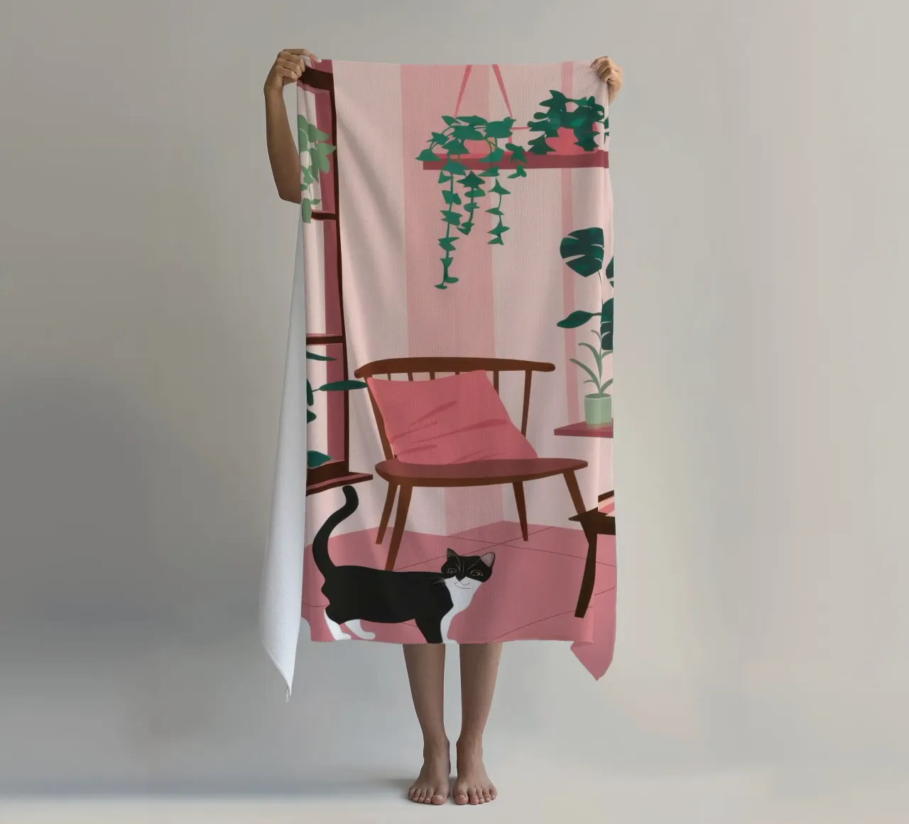 Camera rosa con gatto telo mare da Nova Glaze