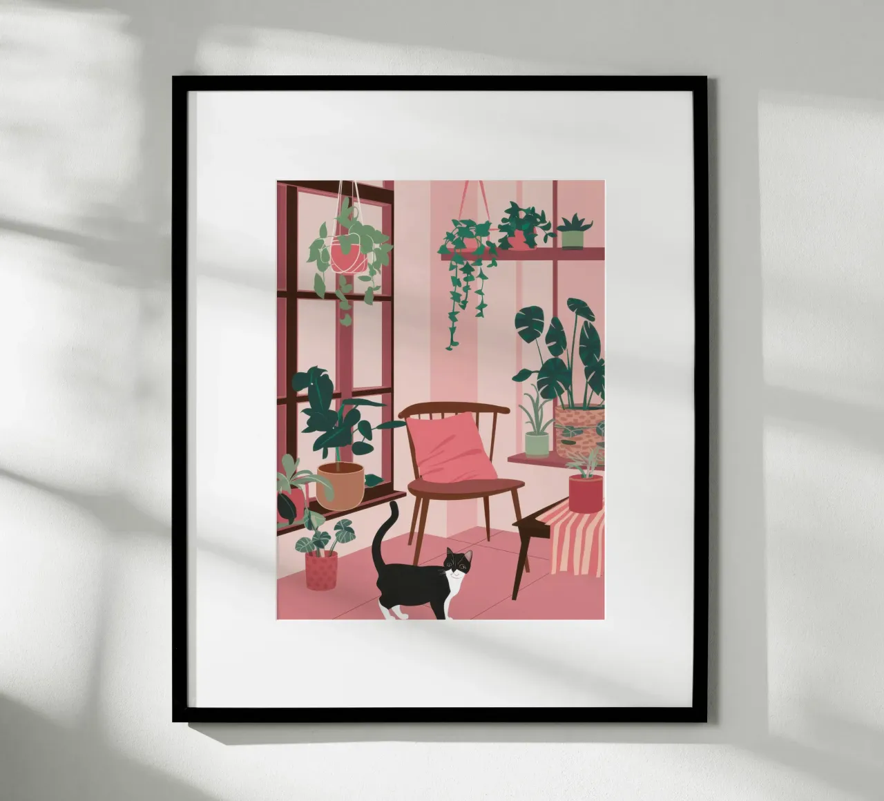 Camera rosa con gatto poster con telaio in alluminio da Nova Glaze