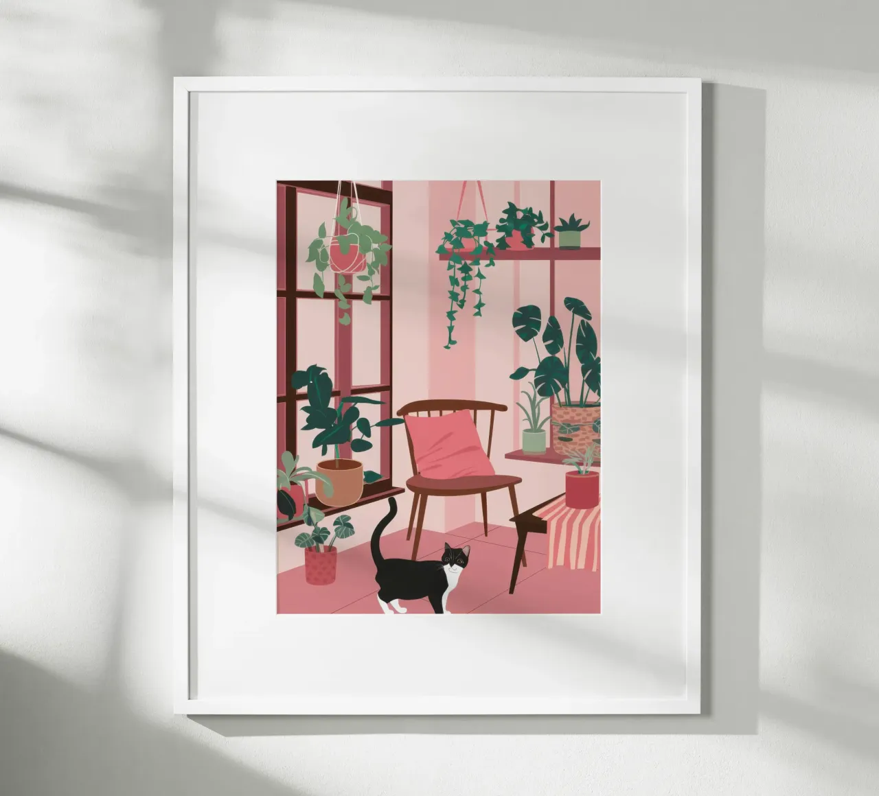 Camera rosa con gatto poster con telaio in alluminio da Nova Glaze
