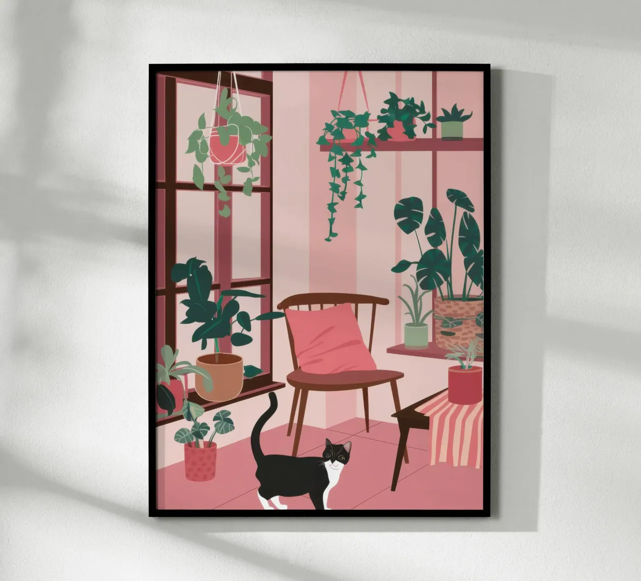Camera rosa con gatto poster con telaio in alluminio da Nova Glaze