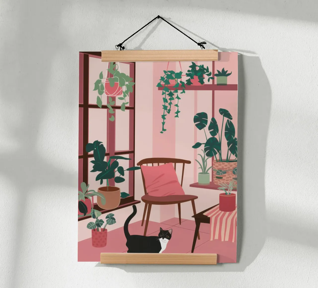 Camera rosa con gatto poster con telaio in alluminio da Nova Glaze