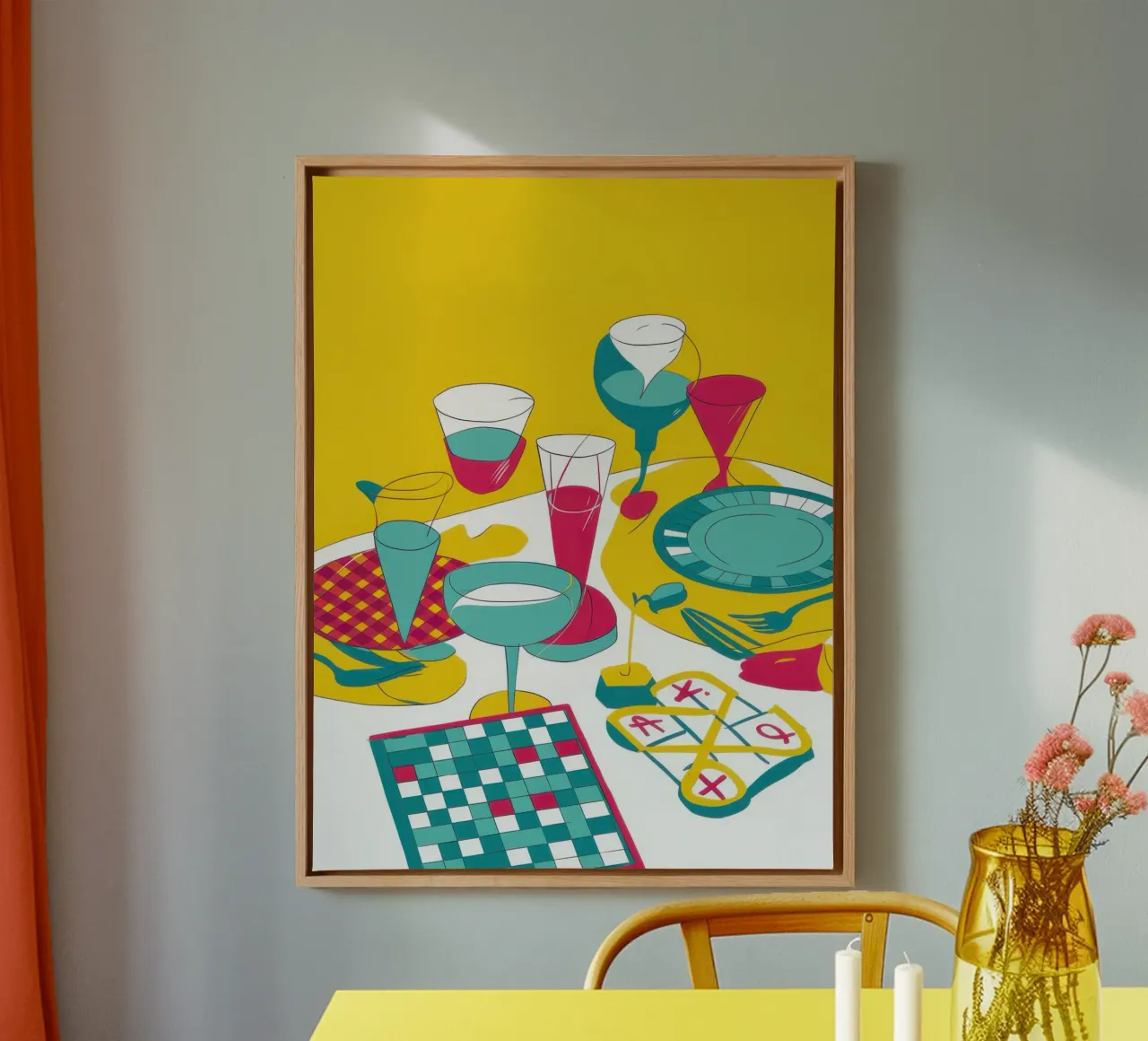 Joyful Dinner Spread canvas with Floater frame by Snow Mist