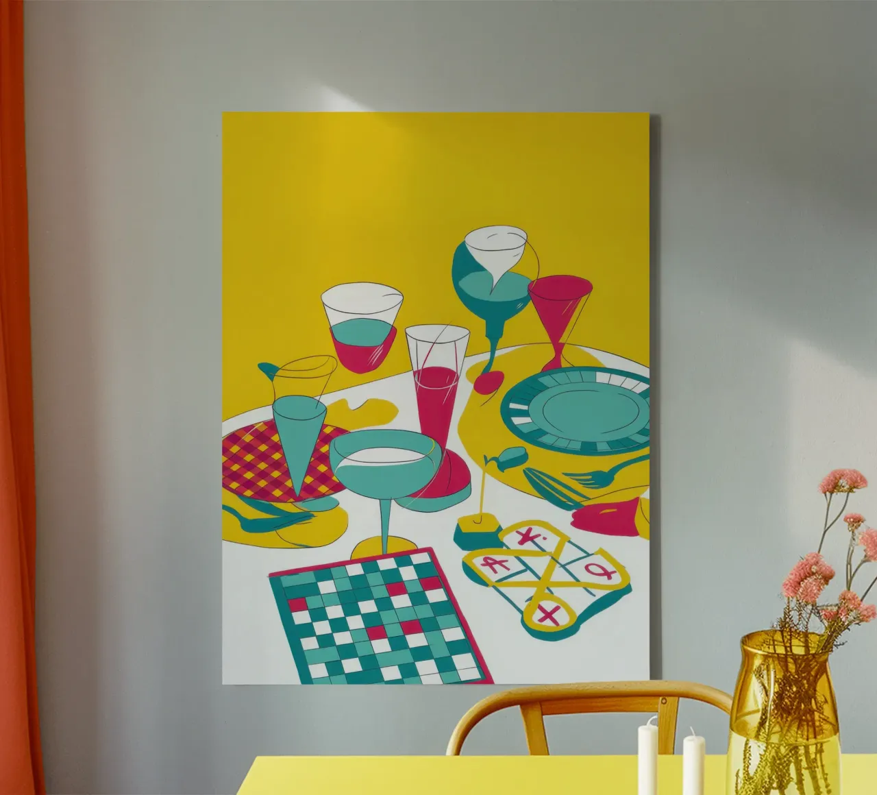 Joyful Dinner Spread canvas with Floater frame by Snow Mist