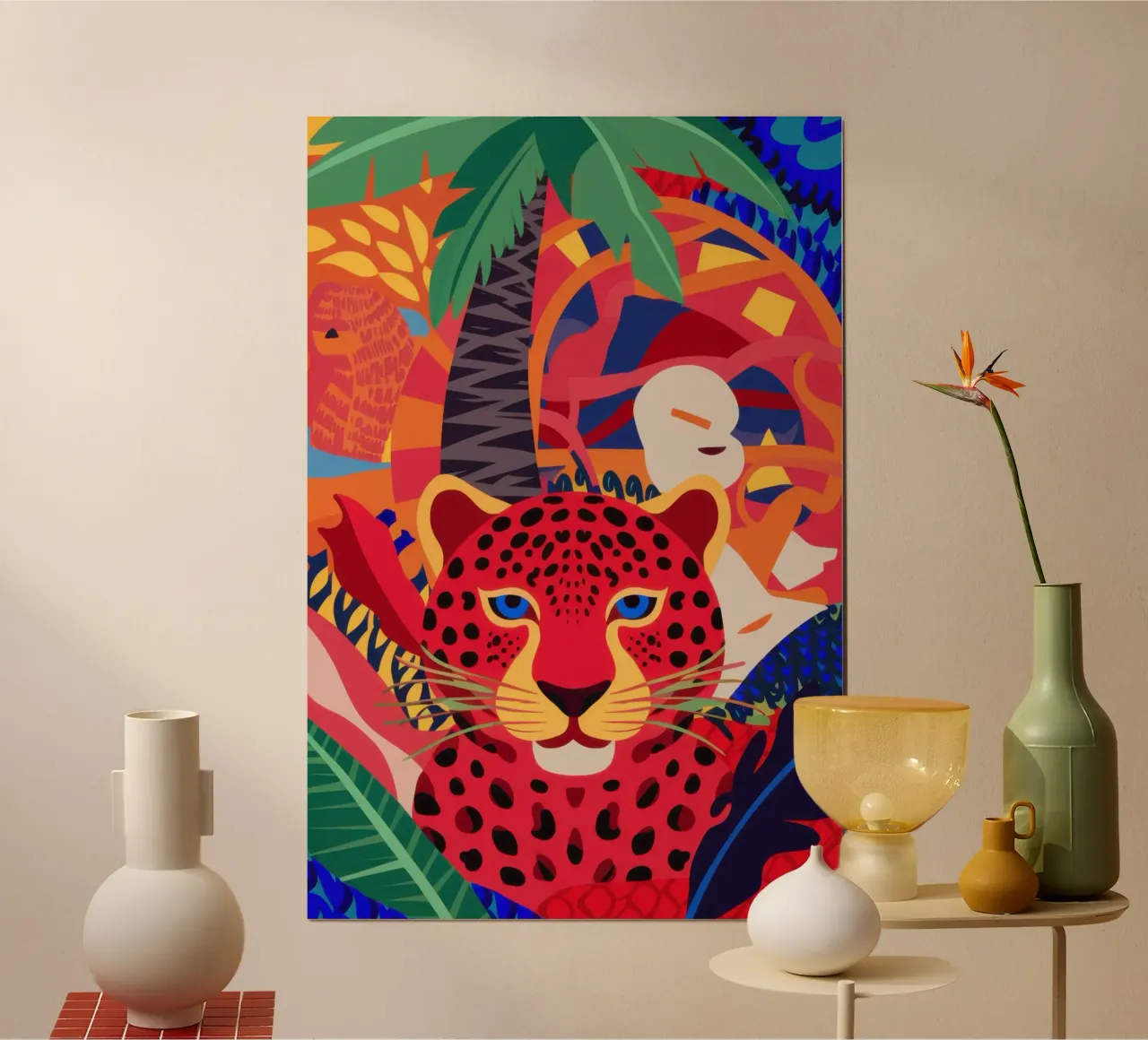 Sguardo del leopardo cremisi poster con telaio in legno da Scaller Stars