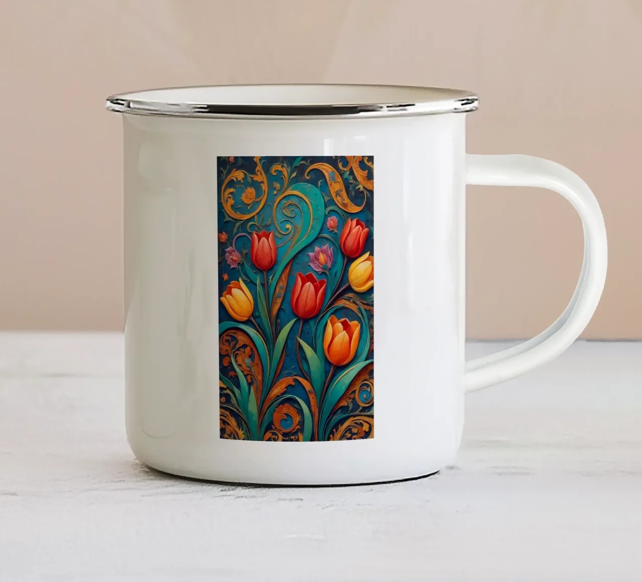 Red Orange Tulip Flowers tazza in smalto da Jeff Studio
