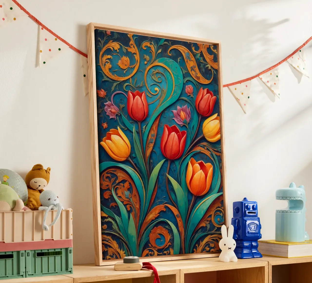 Red Orange Tulip Flowers tela con Cornice a cassetta da Jeff Studio