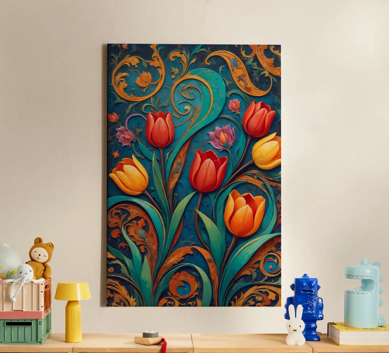 Red Orange Tulip Flowers tela con Cornice a cassetta da Jeff Studio