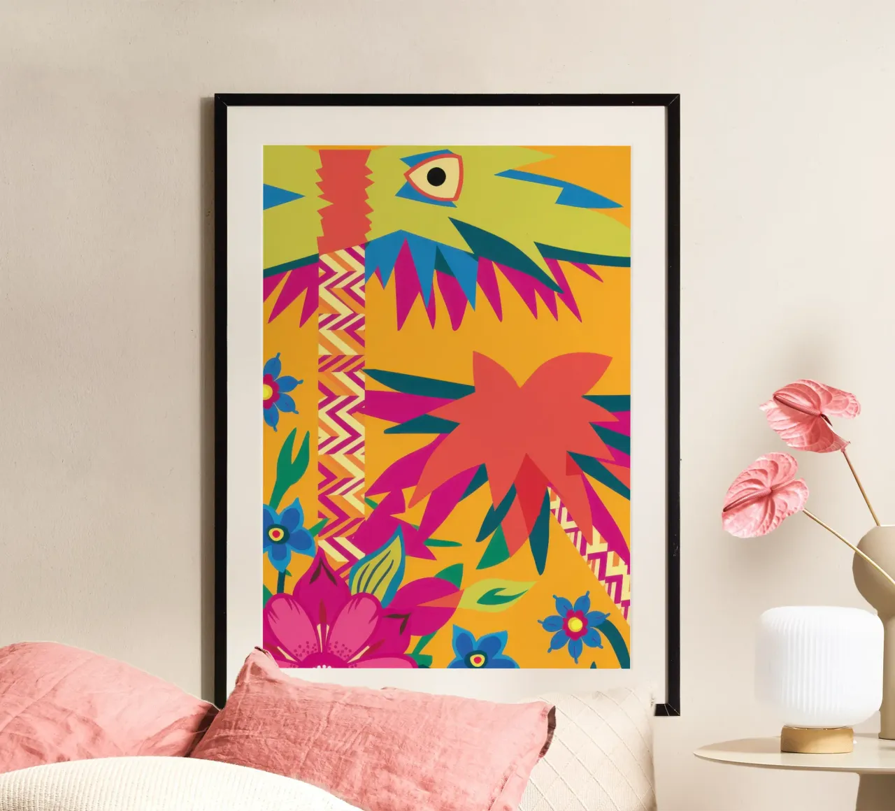 Scoppio astratto tropicale poster con telaio in legno da Nova Glaze