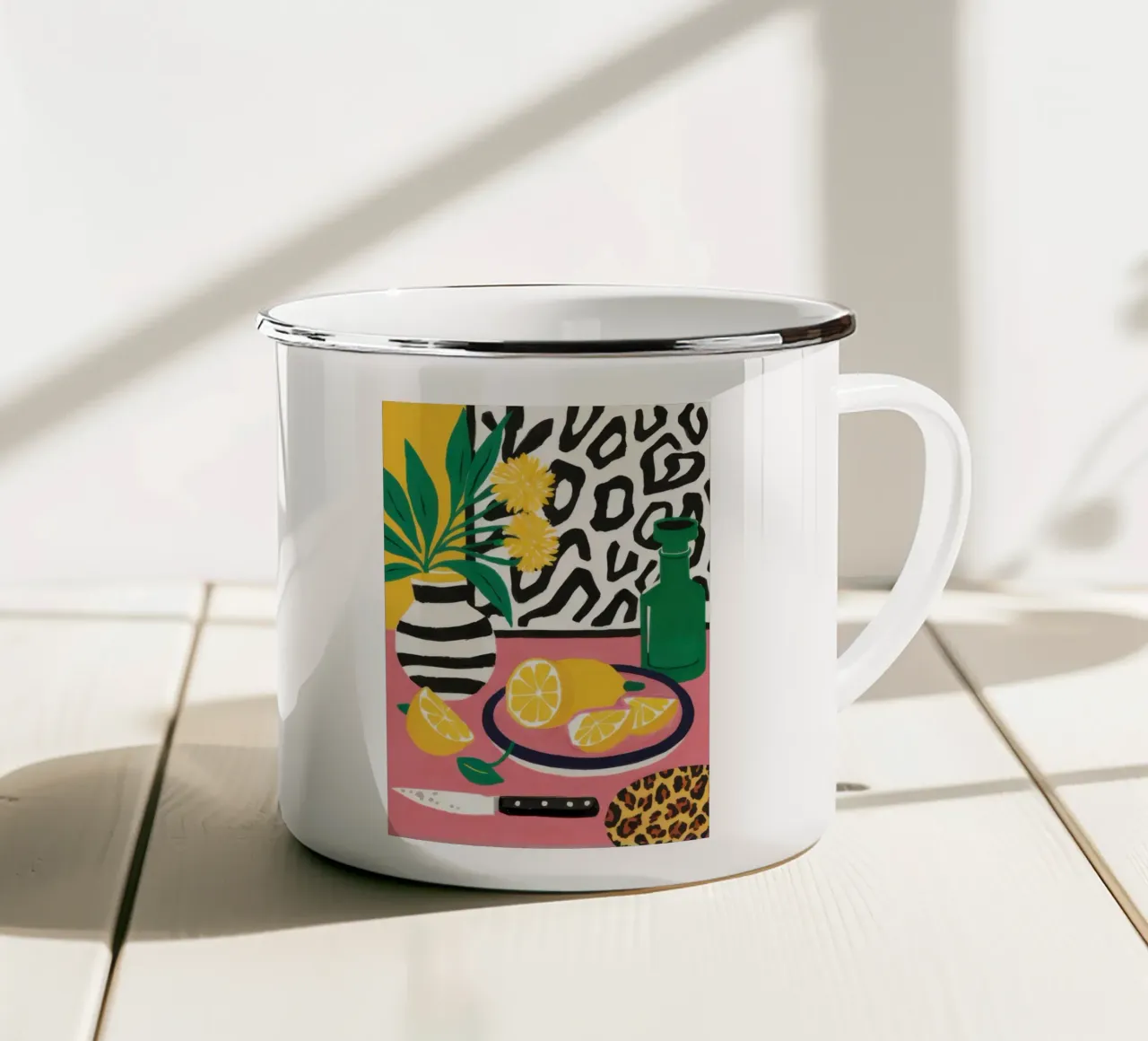 Limone e stampa leopardo tazza in smalto da Nova Glaze