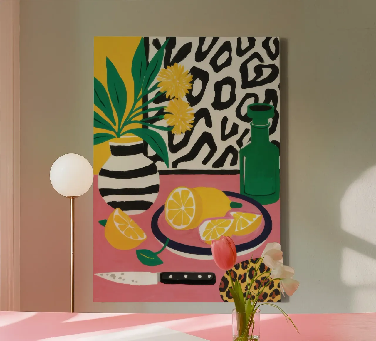 Lemon and Leopard Print canvas with Floater frame by Nova Glaze