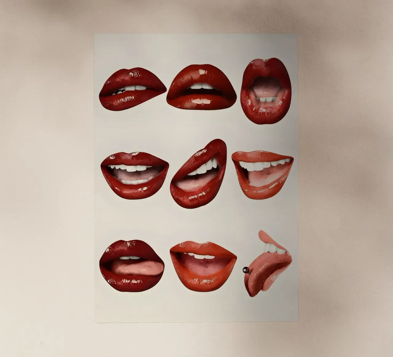 red glossy lips pellicola backlit da Type & Tape