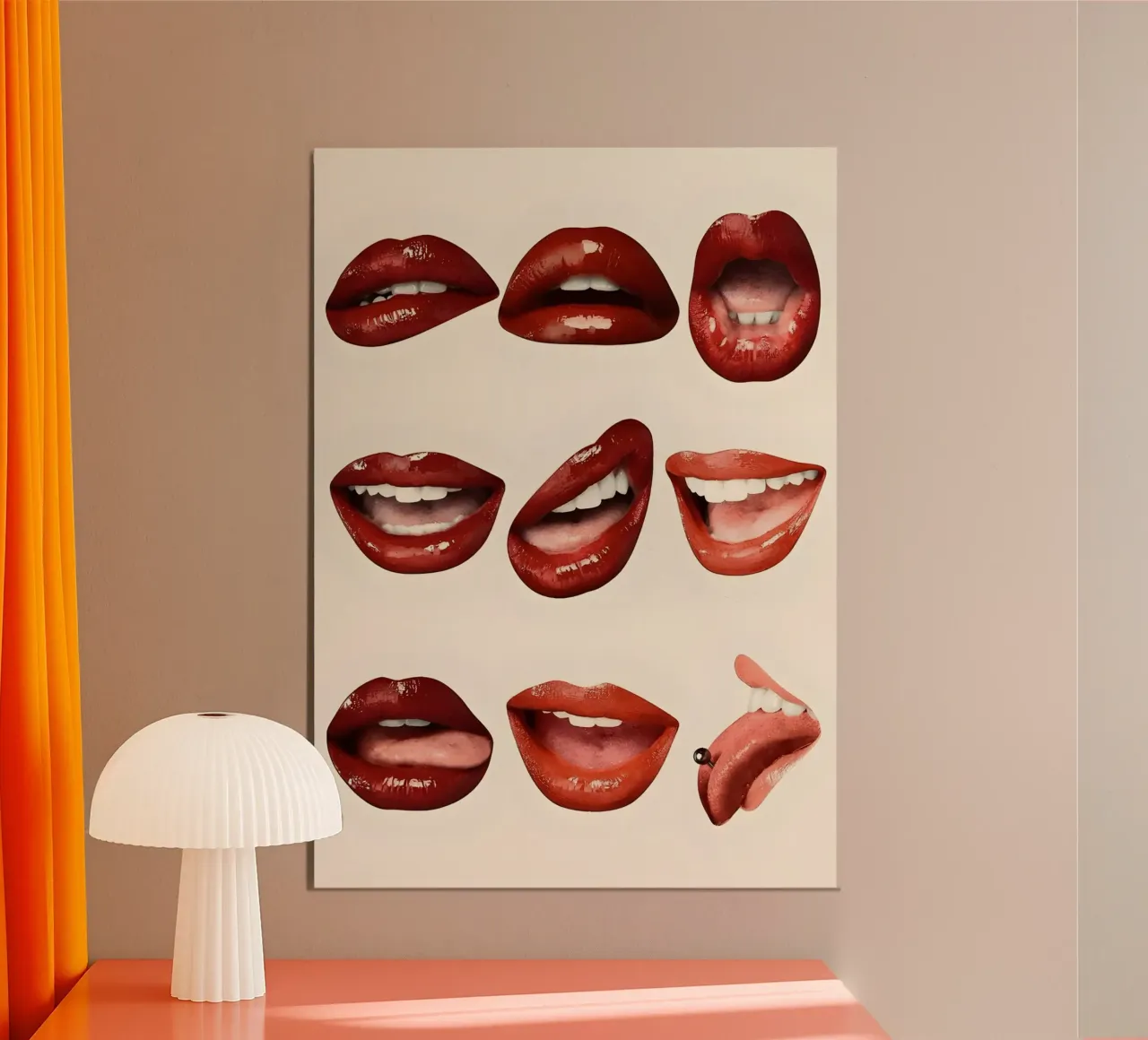 red glossy lips poster con telaio in legno da Type & Tape