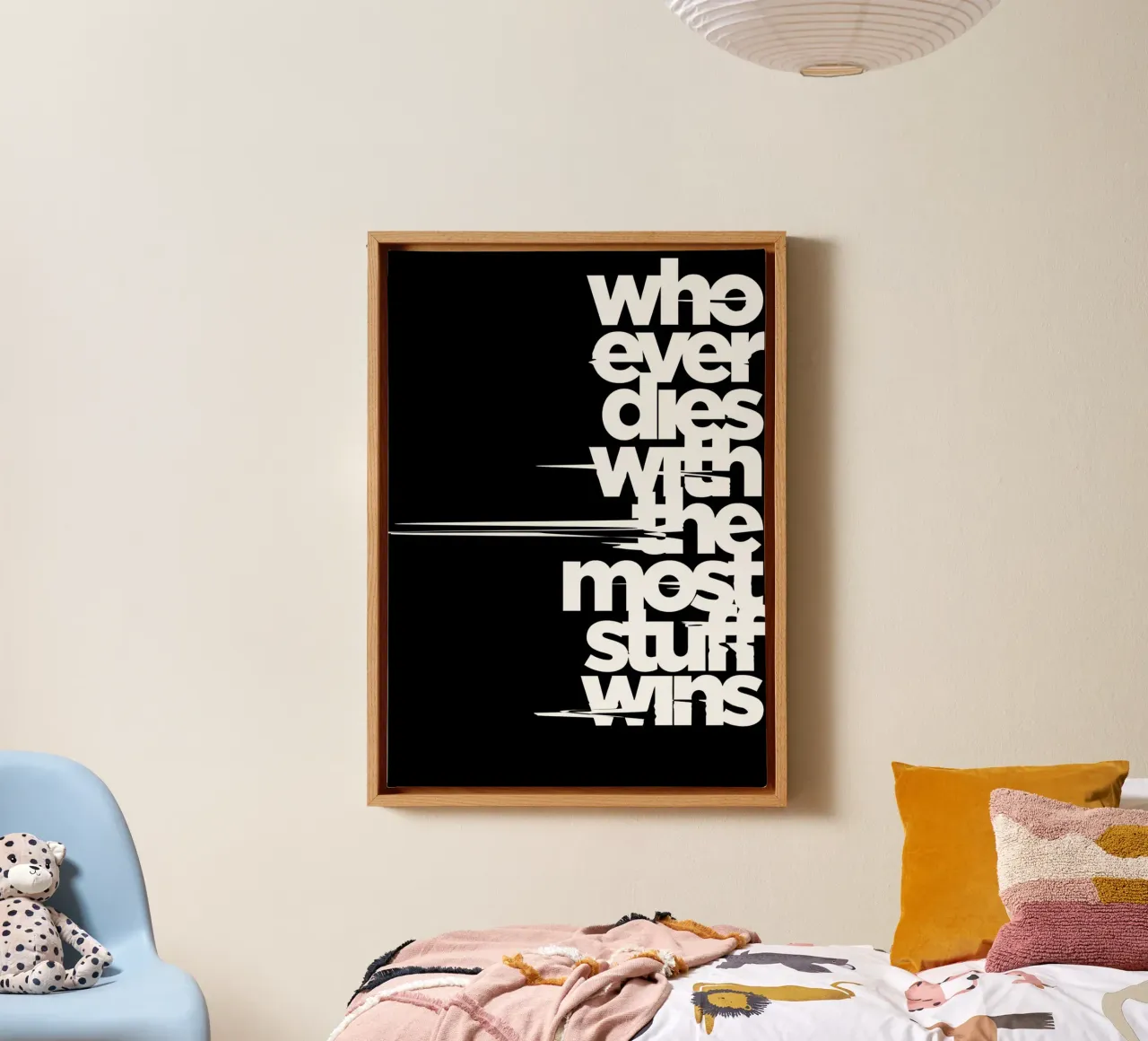 "Whoeve dies with the most stuff wins." tela con Cornice a cassetta da Type & Tape
