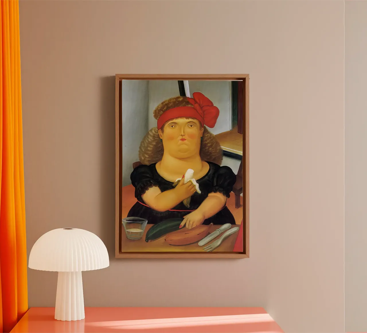 1982, Donna che mangia una bannana F Botero tela con Cornice a cassetta da mix mate