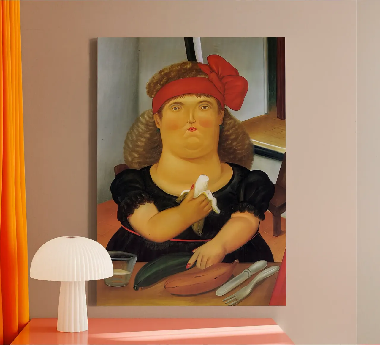 1982, Donna che mangia una bannana F Botero tela con Cornice a cassetta da mix mate