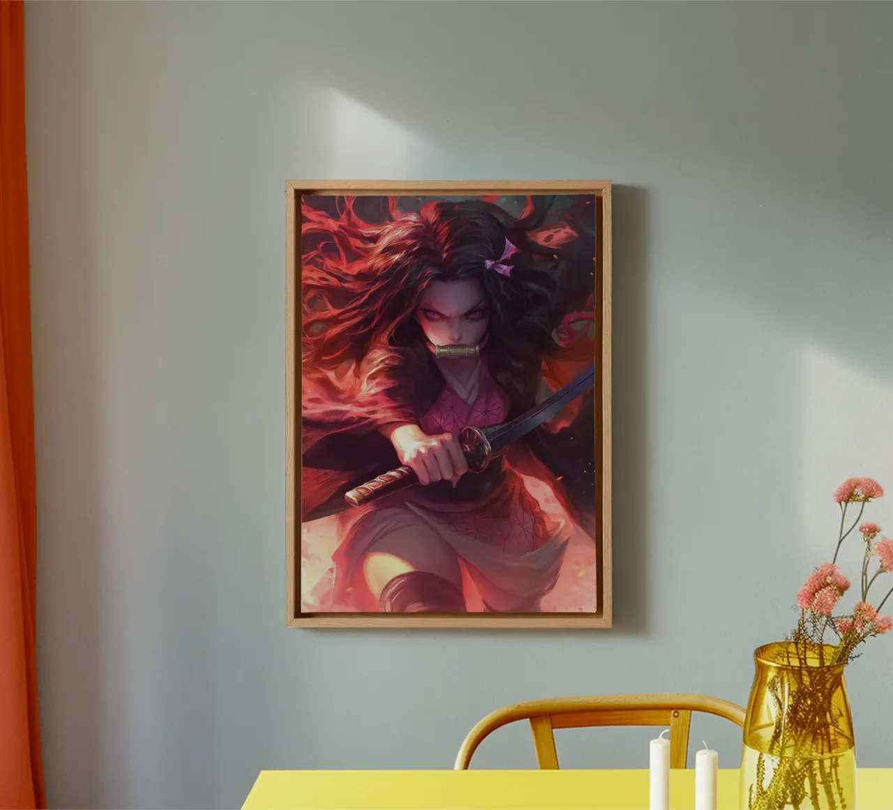 Nezuko doder van demonen canvas met Baklijst van Fleur de Lys