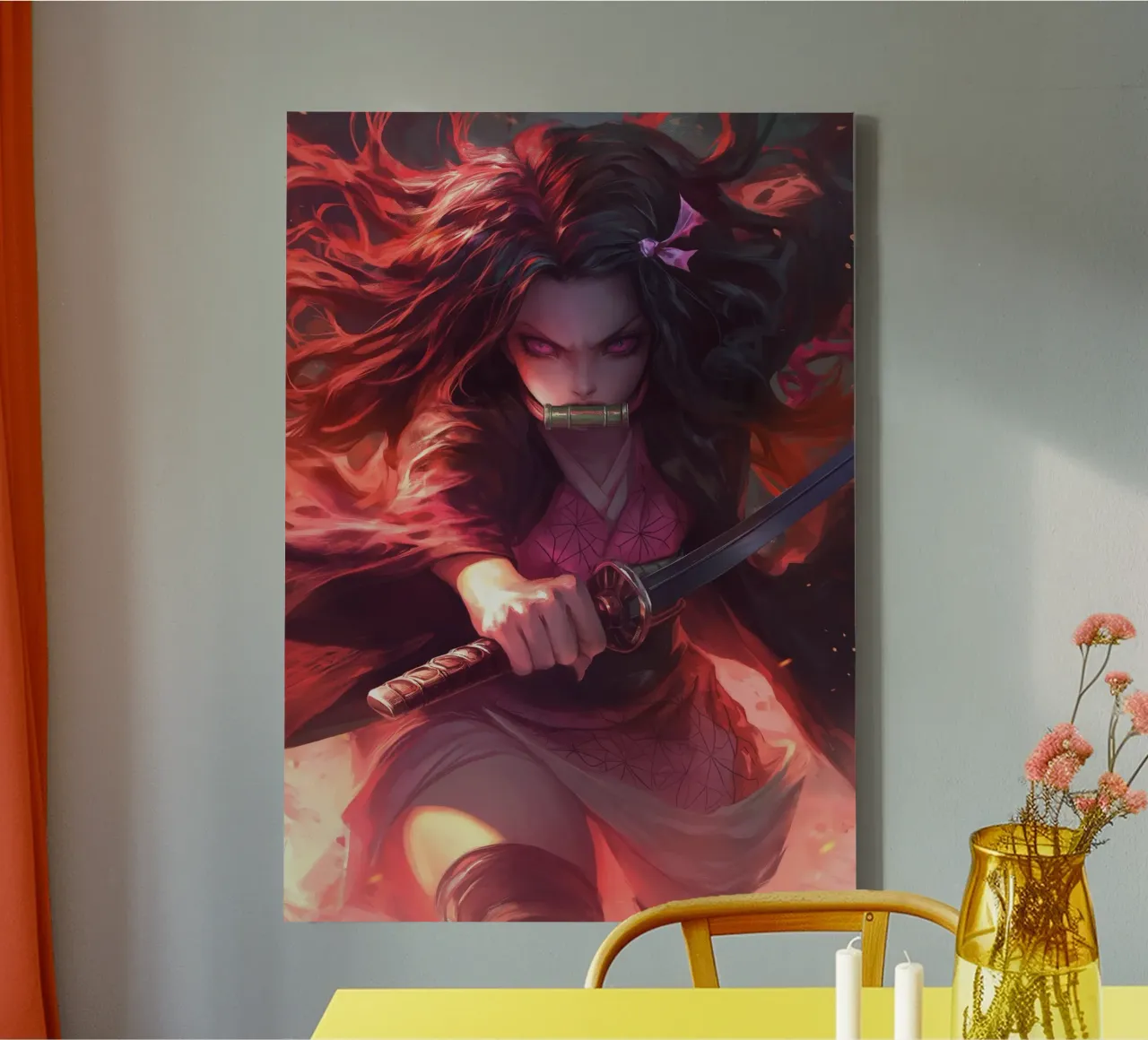 Nezuko doder van demonen canvas met Baklijst van Fleur de Lys