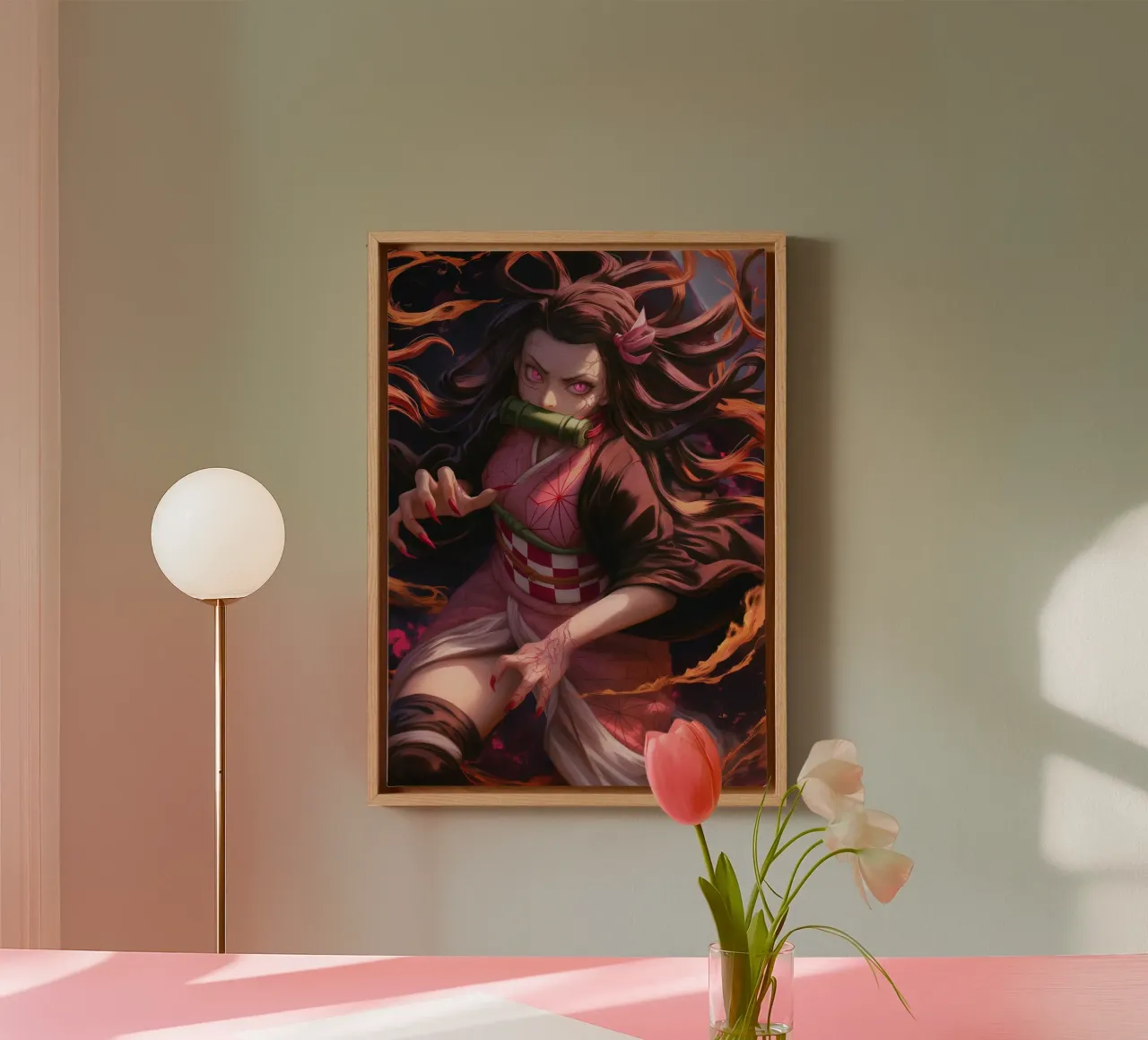 Nezuko doder van demonen canvas met Baklijst van Fleur de Lys