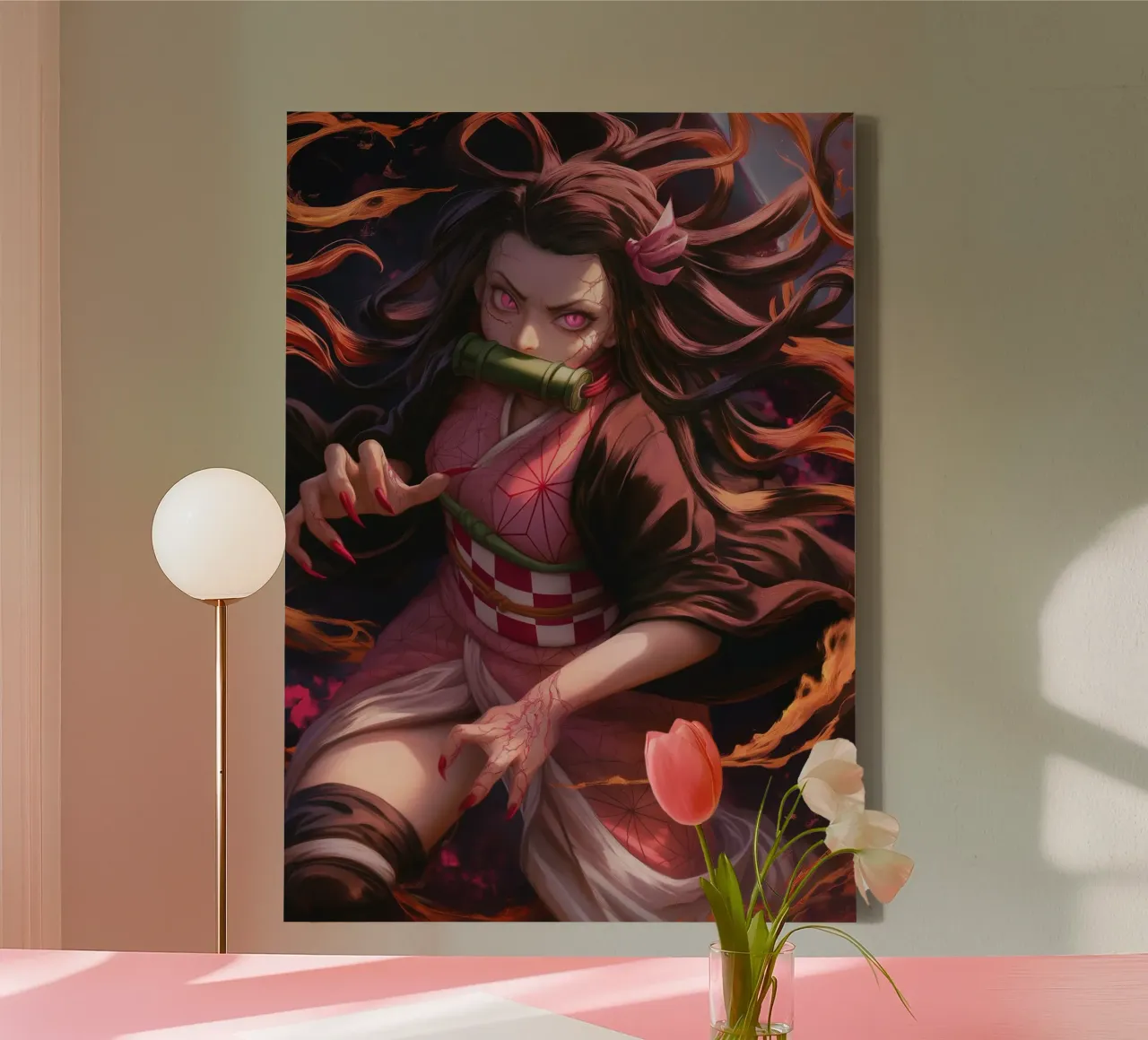 Nezuko doder van demonen canvas met Baklijst van Fleur de Lys