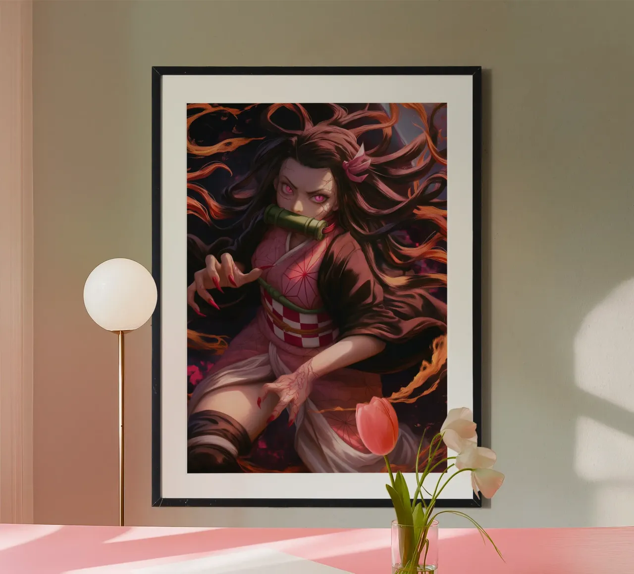 Nezuko doder van demonen poster met kunststof frame van Fleur de Lys