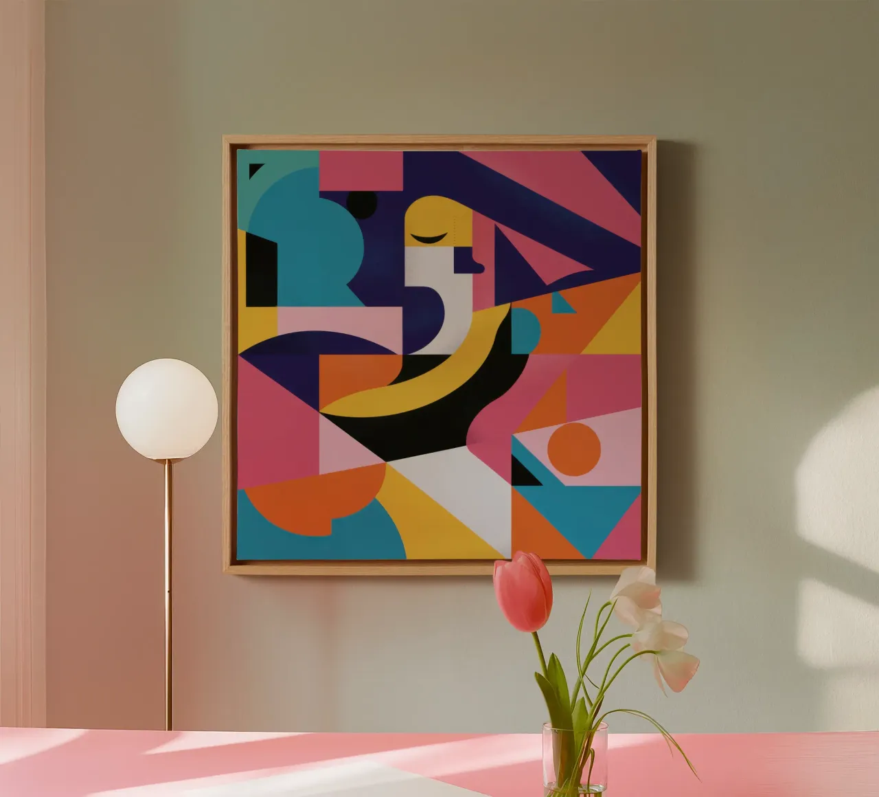 Chromatische Geometrische Symfonie canvas met Baklijst van Bara Suara
