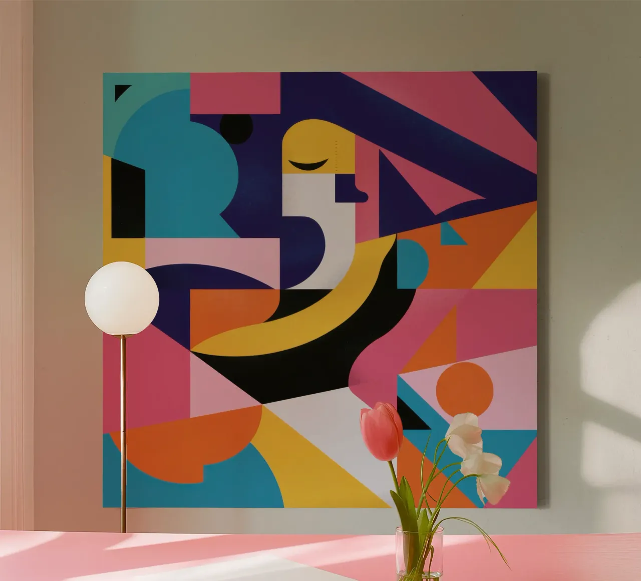 Chromatische Geometrische Symfonie canvas met Baklijst van Bara Suara