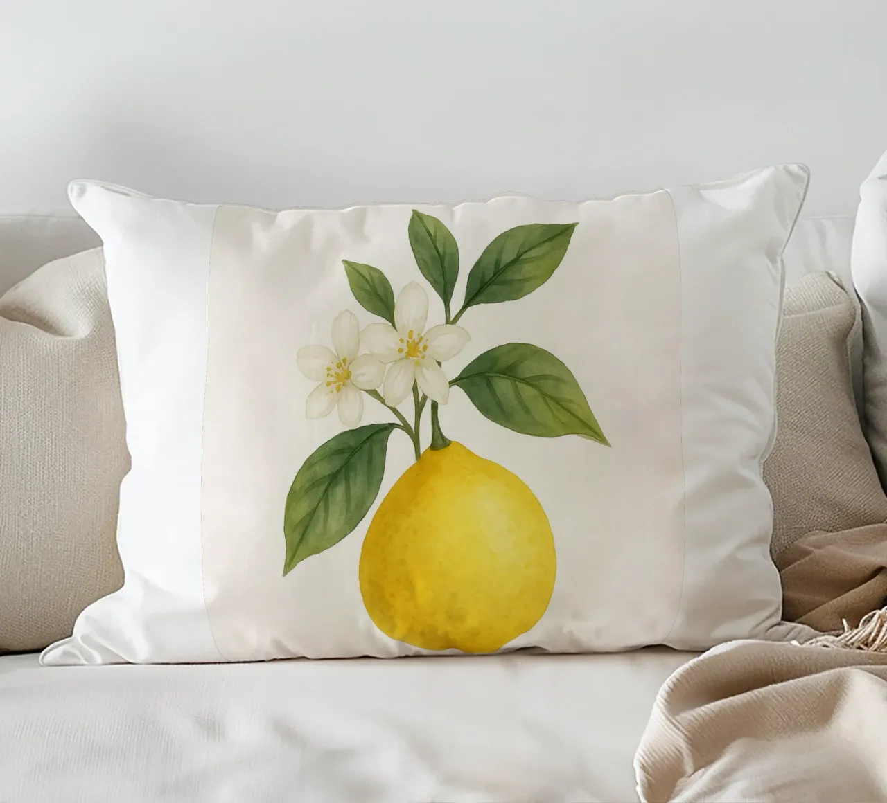 Acquerello sui fiori di limone - Design fresco ed estivo cuscino da Casa Calm