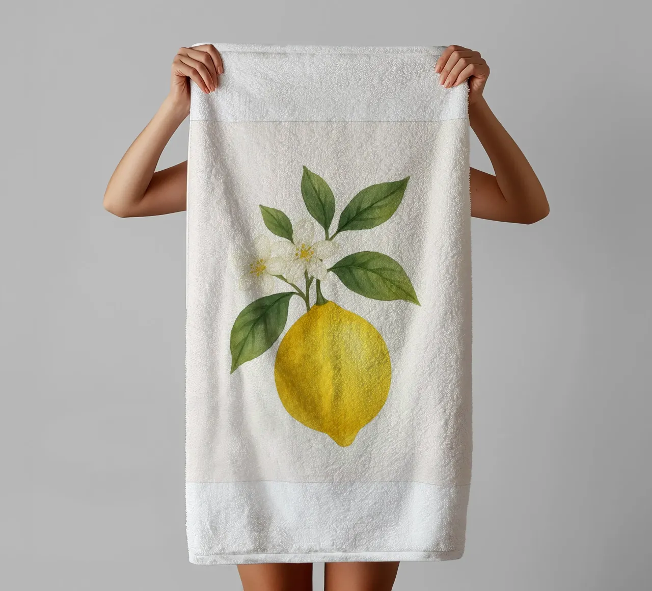 Acquerello sui fiori di limone - Design fresco ed estivo asciugamano da bagno da Casa Calm