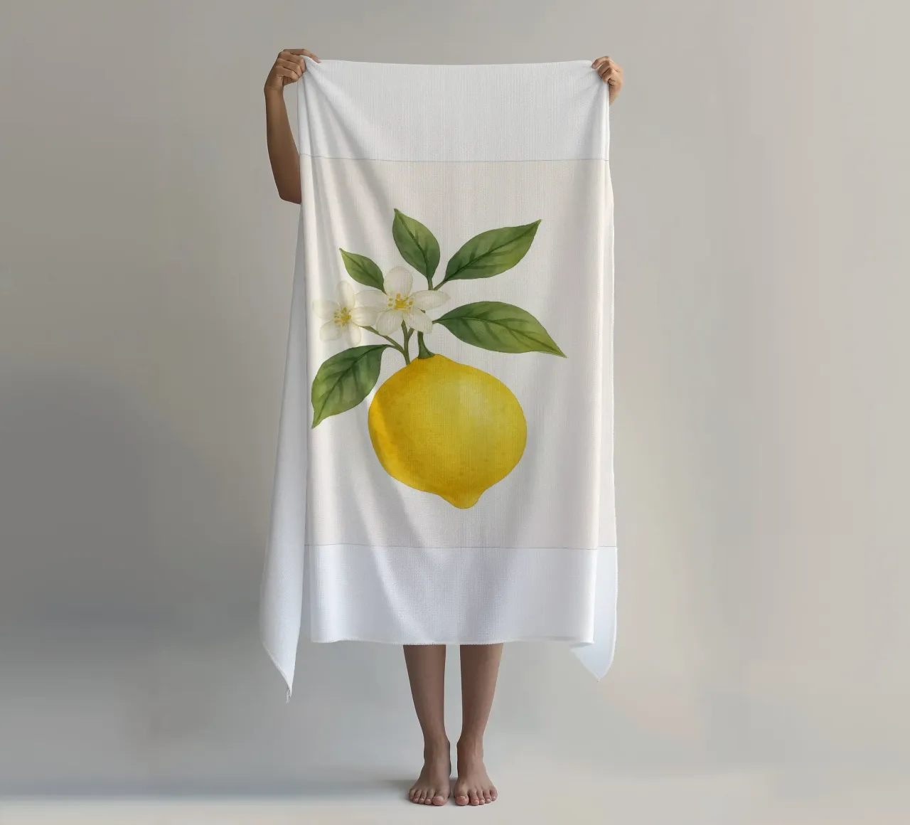 Acquerello sui fiori di limone - Design fresco ed estivo telo mare da Casa Calm