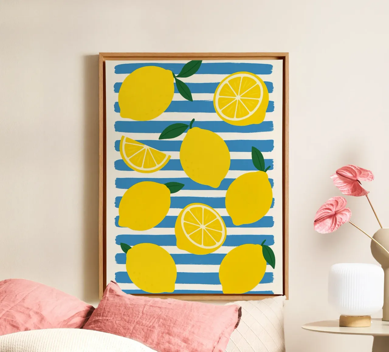 Mediterrane citroenen op blauw canvas met Baklijst van Casa Calm