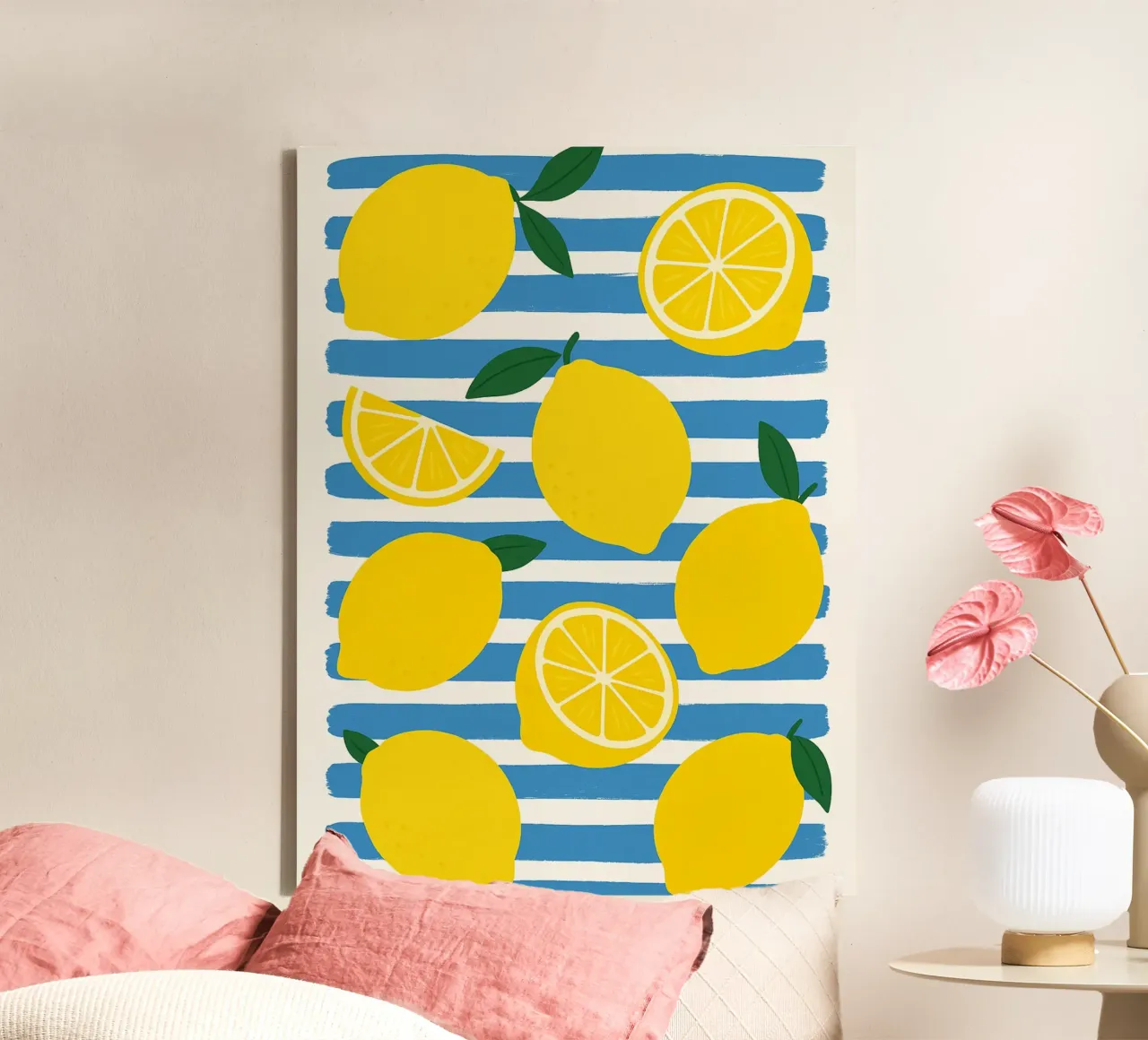 Mediterrane citroenen op blauw canvas met Baklijst van Casa Calm