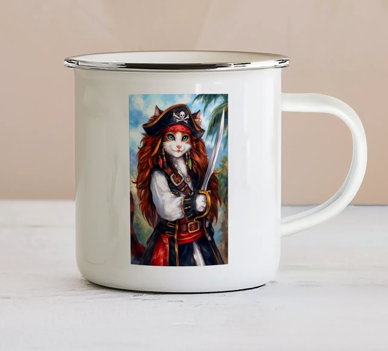 Pirata caraibico Capitan Cat tazza in smalto da Fleur de Lys