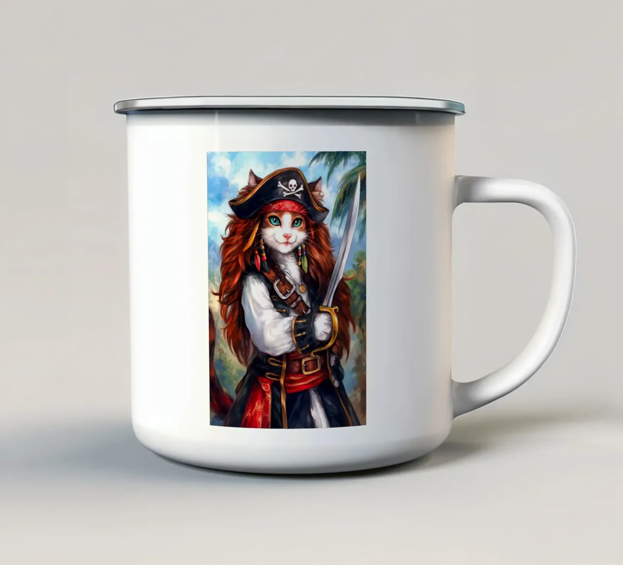 Pirata caraibico Capitan Cat tazza in smalto da Fleur de Lys