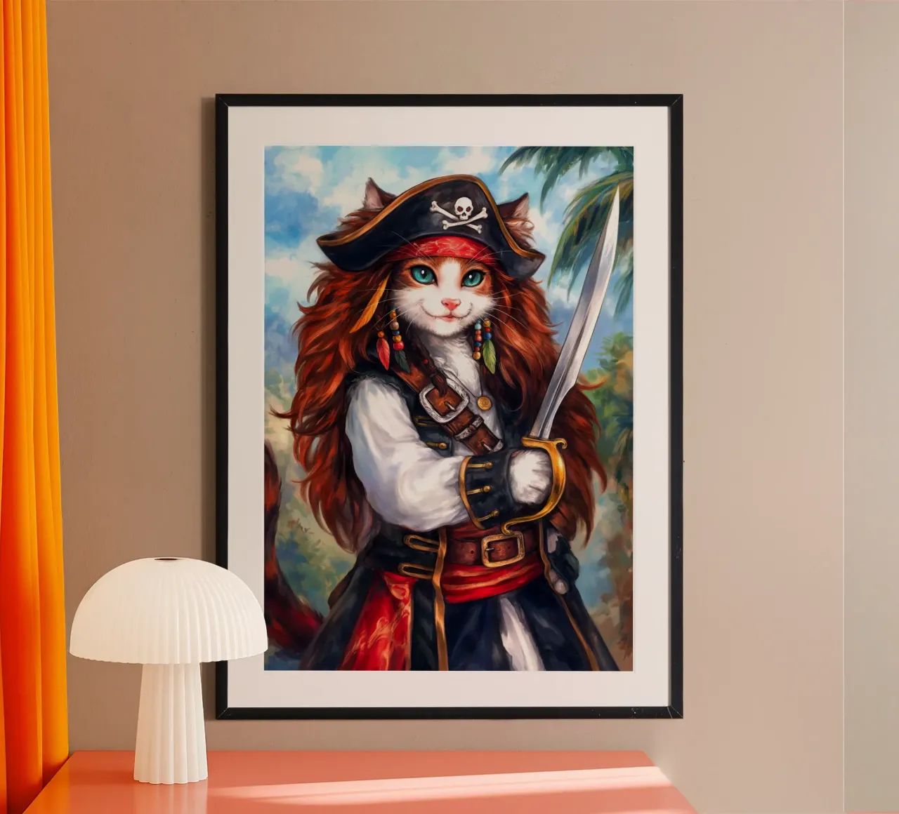 Pirata caraibico Capitan Cat poster con telaio in plastica da Fleur de Lys