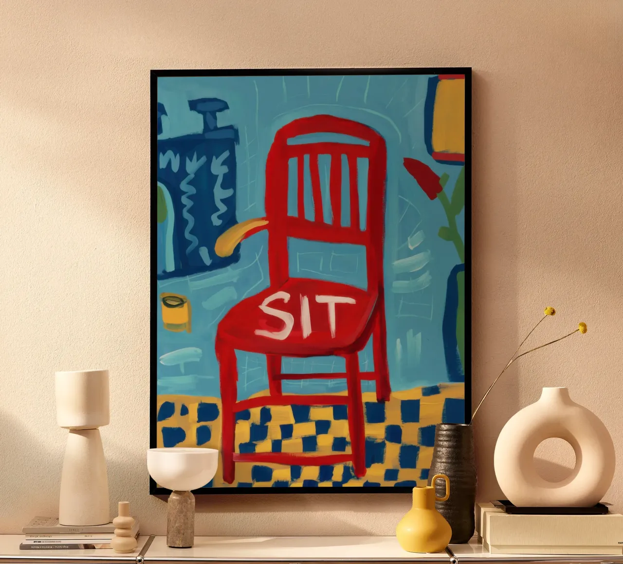 Commanding Red Presence poster with aluminum frame by Nova Glaze