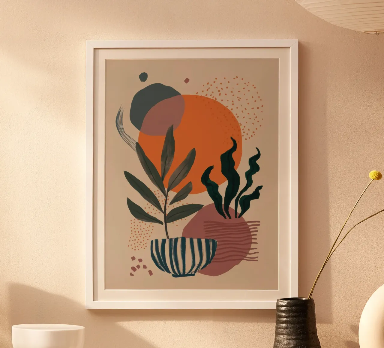 Quiete botanica di terra poster con telaio in alluminio da Bara Suara