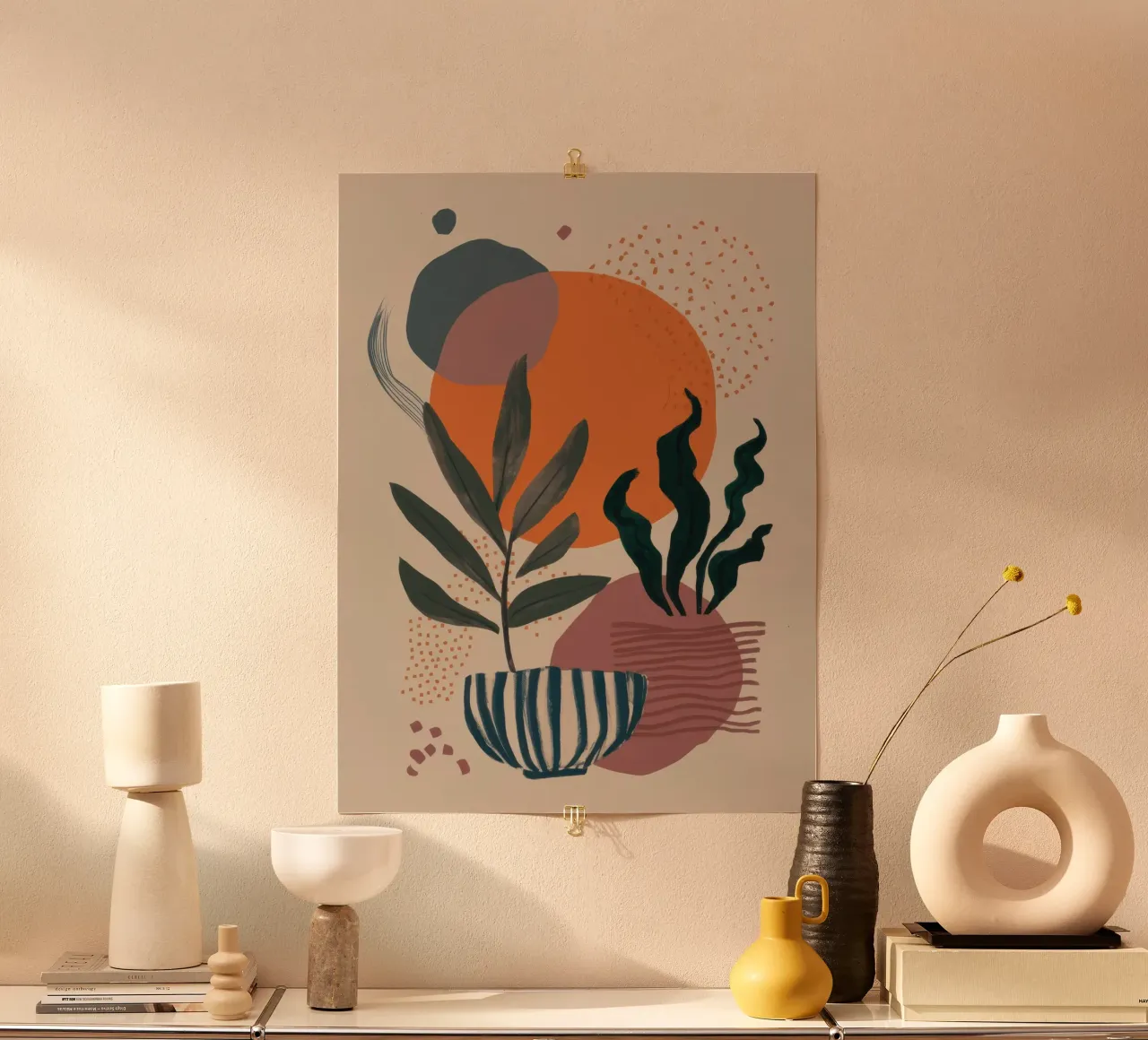 Quiete botanica di terra poster con telaio in alluminio da Bara Suara