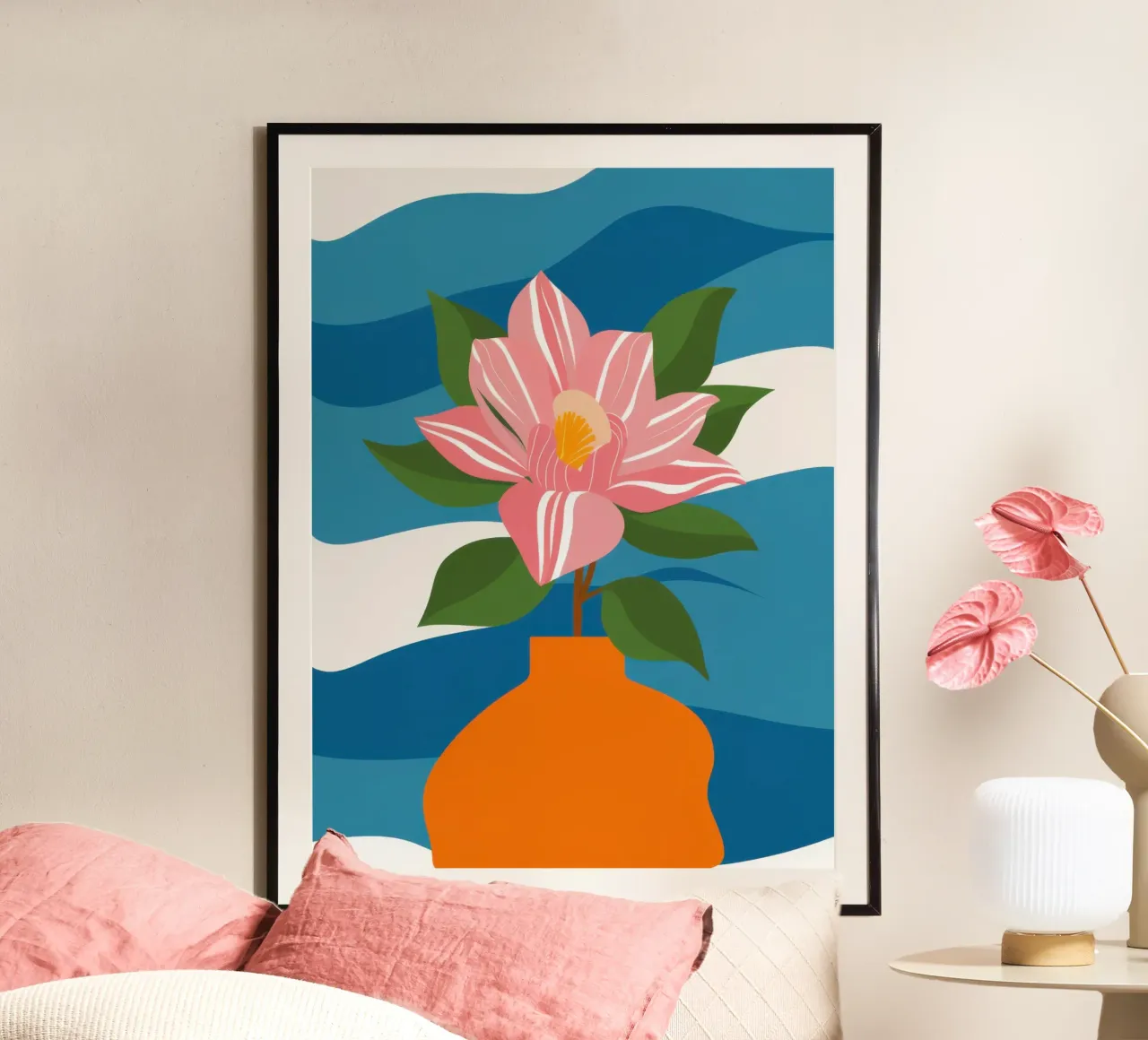 Fiore solitario Serenità poster con telaio in alluminio da Bara Suara