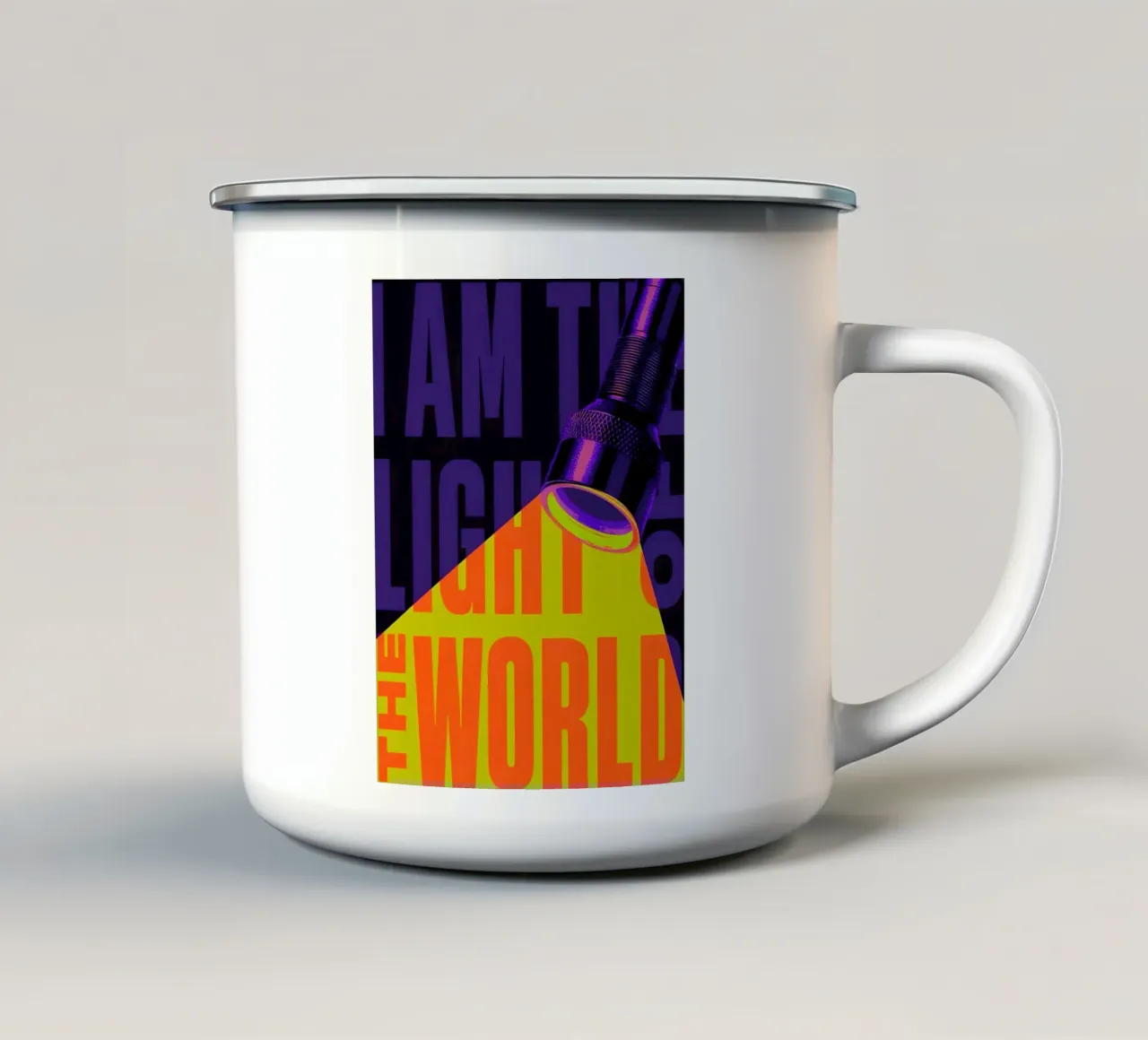 I'AM THE LIGHT OF THE WORLD, tazza in smalto da Type & Tape